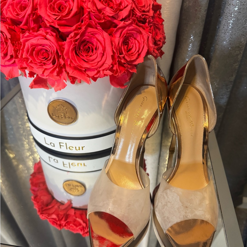 Gianvito Rossi Beige and Gold Heels